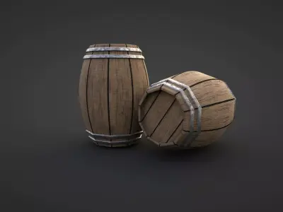 A low-poly Game ready Barrel 3D Model two wooden barrels Low-poly 3D model