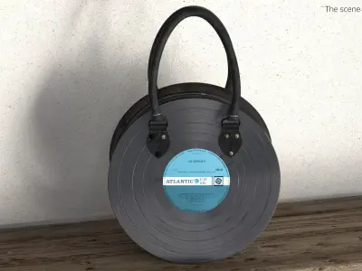 Circular Vinyl Record Handbag with Canvas Sides Black 3D model