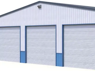 Industrial Building 55 Blue Low-poly 3D model