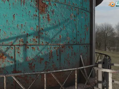 Old Rusty Water Tank Tower - Blue and Rust Low-poly 3D model