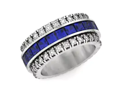 Wedding Ring Princess-cut Sapphire and Diamond 1239 3D print model