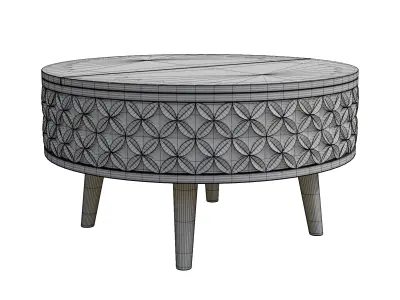 White Carved Base Coffee Table With Natural Wood Top Low-poly 3D model