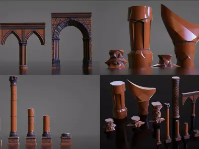 Pillars Set - Stone Fantasy Sci-Fi 3D model