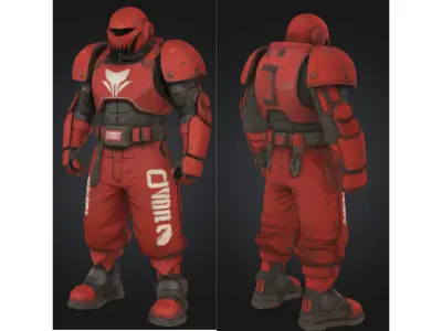 Red Combat Mech Soldier Sci-fi Warriorr Low-poly 3D model