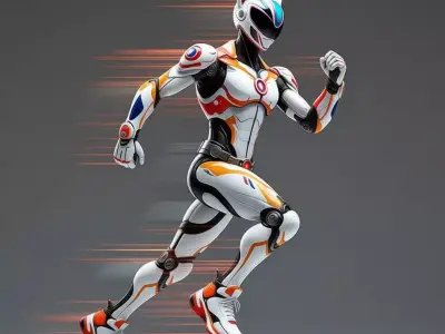 Cat Helmet Mech Suit 3D Model White Armor Neon Accents Low-poly 3D model