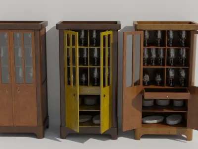 Rigged 19th Century Cupboard Biedermeier Style for blender Low-poly 3D model