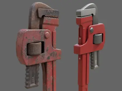 Industrial pipe wrench Low-poly 3D model