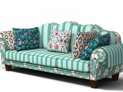 Colorful Patterned Sofa with Cushions 3D model