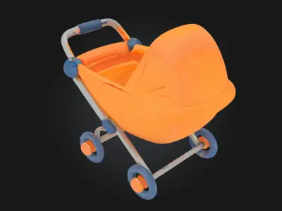 Orange Pram Icon  Whimsical Symbol of Care and Comfort 3D model