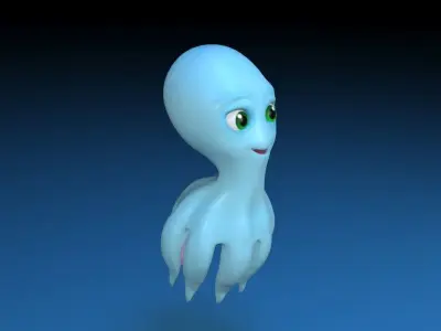 cartoon squid Low-poly 3D model