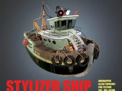 Stylized Ship Low-poly 3D model