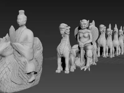 animal ornaments on house-ridges 3D model