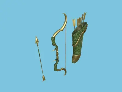 Archer Bow 05 Dragon Scale - Quiver Fantasy Weaponry Low-poly 3D model