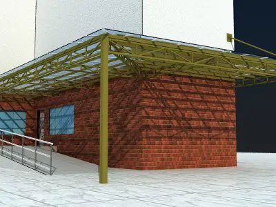 Commercial Building Entrance with Glass Canopy and Ramp 3D Model 3D model
