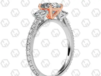 Ring 130 Radiant cathedral pave set shank 3 stone ring 3D print model