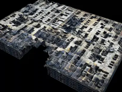 destroyed factory hall burned roof  photogrammetry Low-poly 3D model