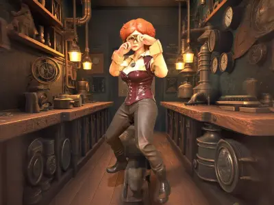 Steampunk Inventor Girl 3D Character Low-poly 3D model