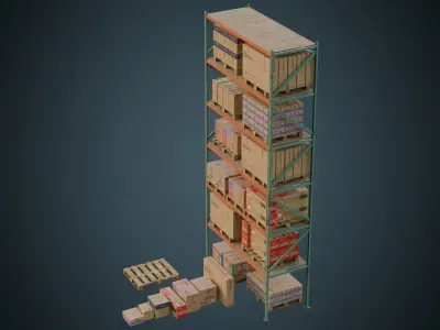 Cardboard Boxes Pallet And Shelf 2B Low-poly 3D model