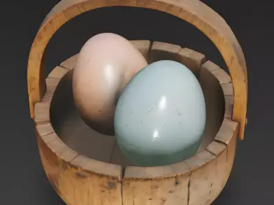 Realistic Hand-Carved Wooden Easter Basket 3D Model Low-poly 3D model