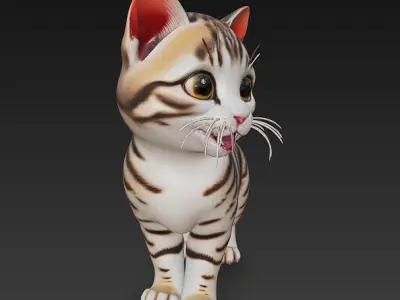 Optimized Low-Poly Kitten 3D Model UE5- Unity Real-Time Ready Low-poly 3D model purchase