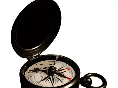 Detailed Vintage Brass Pocket Compass Low-poly 3D model