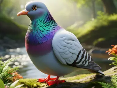 Pigeon Iridescent Bird Rainbow Neck Realistic 3D Model LowPoly Low-poly 3D model