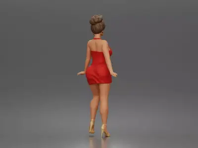 woman striking confident pose in fitted dress and heels 3D print model