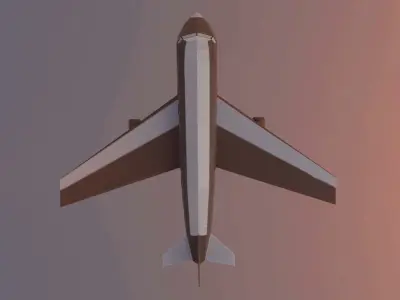 Airplane flying in sky at sunset Low-poly 3D model