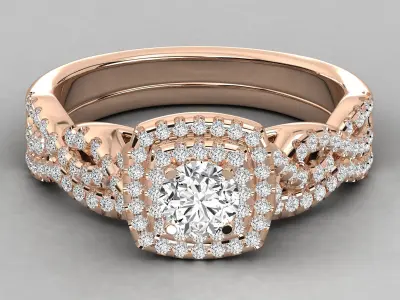 Round Cut Diamond Double Halo Twisted Style Bridal Set Ring  3D print model
