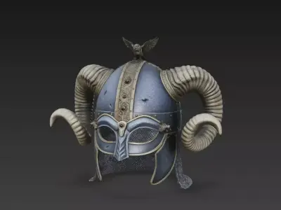 Ancient Norse Raven  Ram Horned Fantasy Helmet  Game Ready PBR 3D model