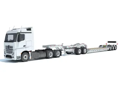 Semi Truck with Lowboy Trailer 3D model purchase