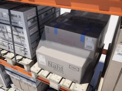 Industrial Warehouse Cardboard Box Pallet Shelf Low-poly 3D model