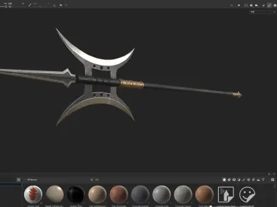 Double Moon Halberd  Spear Pike PBR Ancient Weapon 4K Texture 3D model