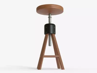 Wood Steel Industrial Bar Chair 3D model