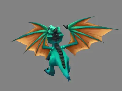 Cartoon Green Dragon - Baby Wyvern Low-poly 3D model