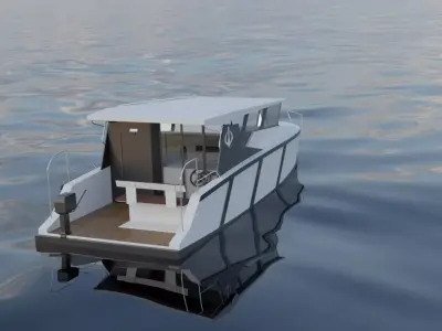 Realistic Low Poly  Small Yacht Cabin Cruiser Boat  Game Ready Low-poly 3D model