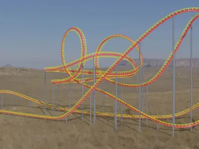 Rollercoaster train track in shape of cowboy hat Low-poly 3D model