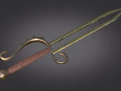 Stylized Medieval Sword melee weapon game ready Low-poly 3D model 4