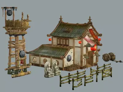 Ancient Japanese Village House 3D Model Low-poly 3D model
