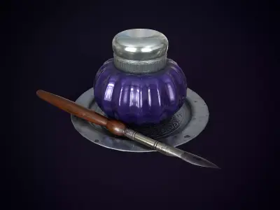 Vintage ink bottle Low-poly 3D model