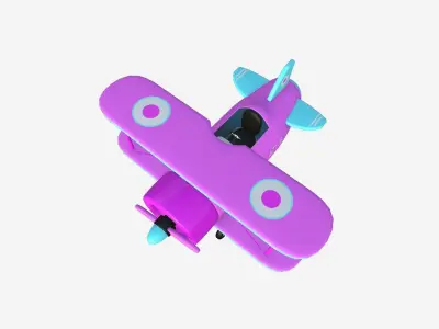 Airplane Cartoon A07 Pink Blue - Classic Aircraft Low-poly 3D model