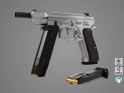 Pistol 09 Silver Generic All PBR UE Textures Low-poly 3D model