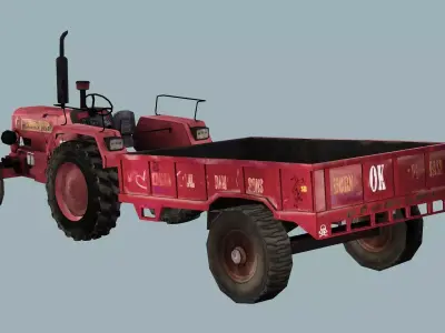 Tafe Tractor With Trailer 3D Model Low-poly 3D model