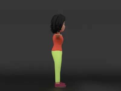 Stylized 3D Woman Character Rigged Facial Shape Key Animation Low-poly 3D model