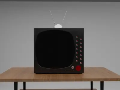 low poly TV old on wooden shelf Free low-poly 3D model