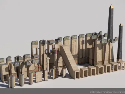 D Kit Egyptian Temple Architecture Kit Low-poly 3D model