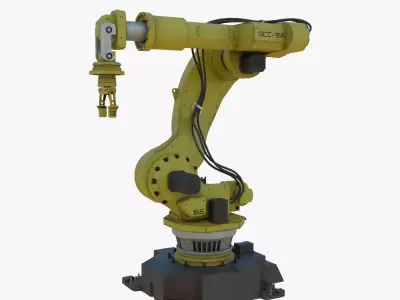 Industrial Robot Arm Yellow Rusty Low-poly 3D model