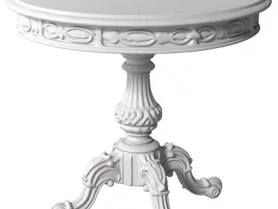 Round Wooden Carved Distressed Dining Coffee  Table Rustic Style 3D model