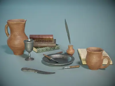 Medieval Props Set PBR Low-poly 3D model
