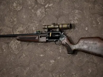 GAME READY REVOLVER RIFLE with SCOPE PBR RIGGED Low-poly 3D model